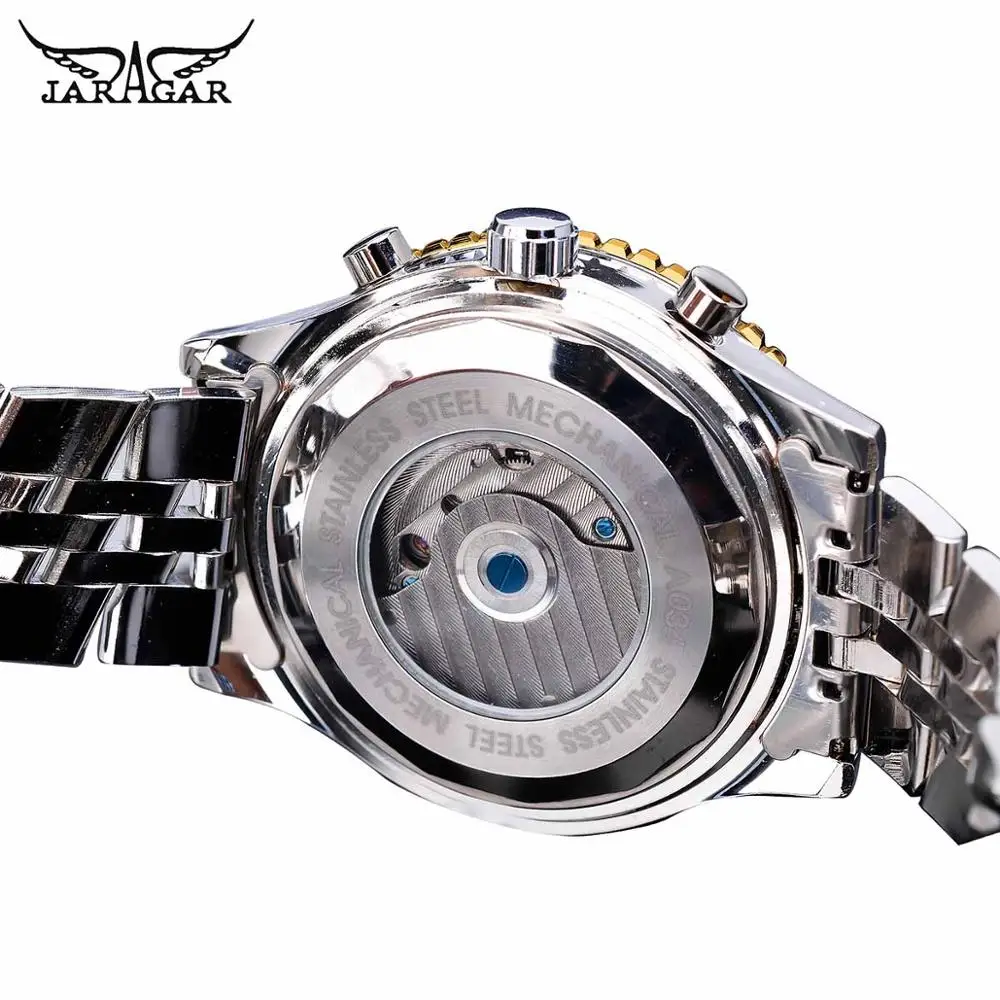 Jaragar 2017 fliegende Serie goldene Lünette Skala Zifferblatt Design Edelstahl Herren uhr Top Marke Luxus automatische mechanische Uhr