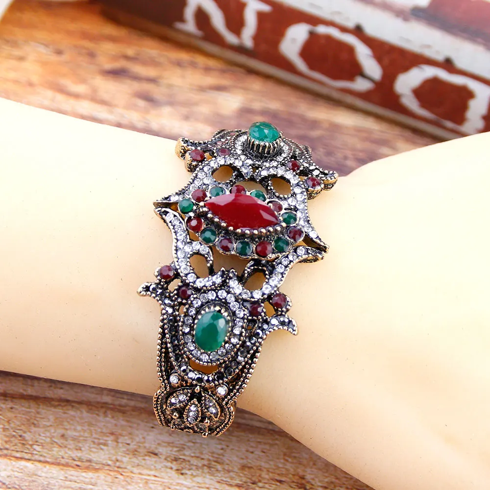 Sunspicems Retro Vintage Turkish Bracelet Bangles for Women Antique Gold Color Rhinestone Jewelry Bohemia Ethnic Wedding Bijoux