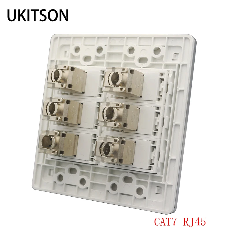 

6 Ports CAT7 RJ45 Ethernet Faceplate Panel 120x120mm CAT.7 CAT6A Shield Keystone Jack Module For 10Gpbs Network Connection