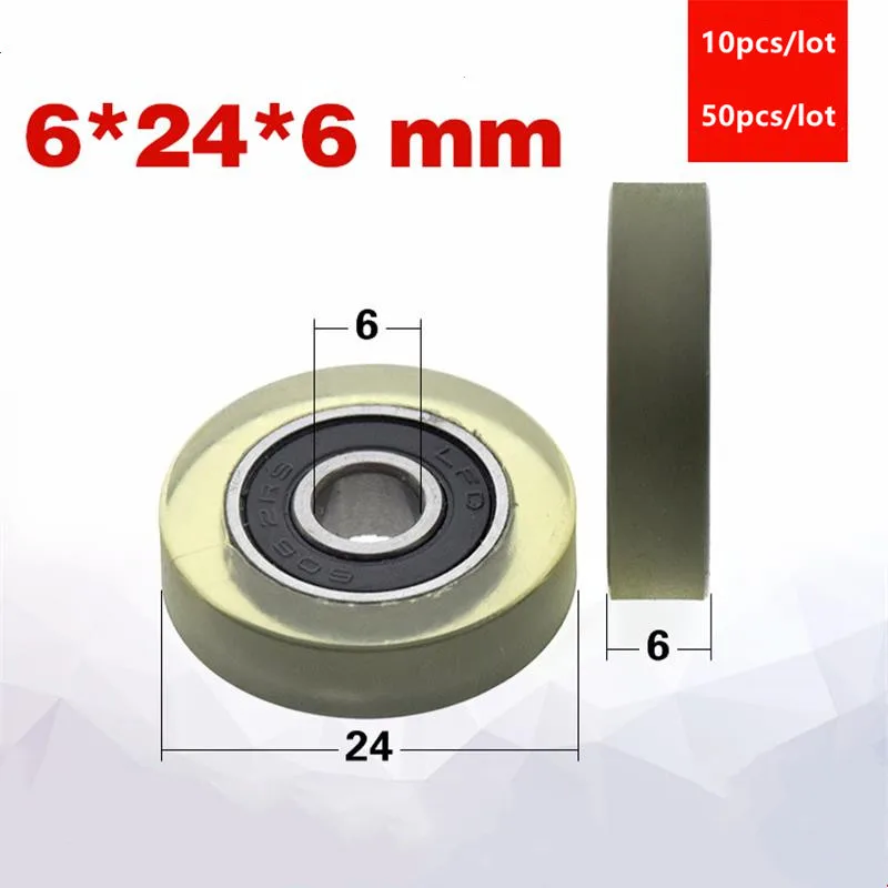 

10pcs/50pcs 6*24*6mm polyurethane PU 606 606RS low noise roller bearing friction pulley 6x24x6