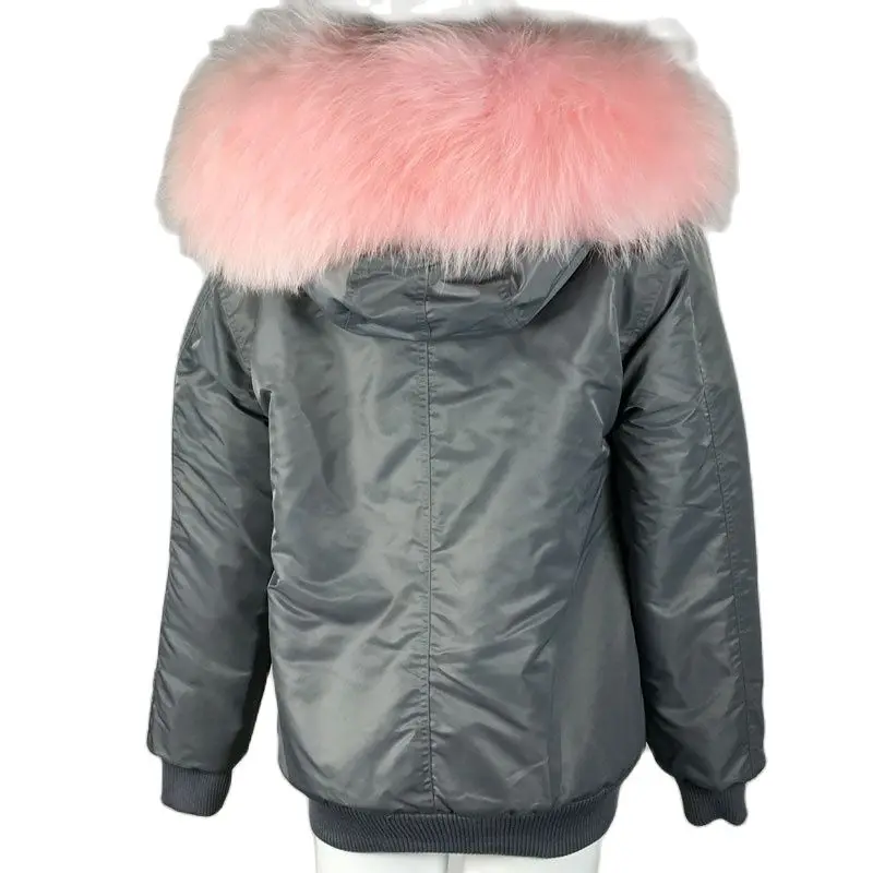 Grey Bomber Fashion Style Mrs Light Pink Thickness Fur Lined Waterproof Fur Bombers Fur Wear