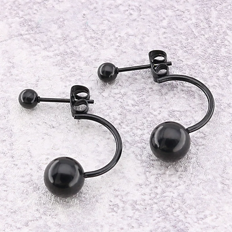 BAECYT Fashion Titanium Steel Double Ball Back-hanging Ear Stud Women\'s Stainless Steel Size round Ball Ear Stud Ear Rings