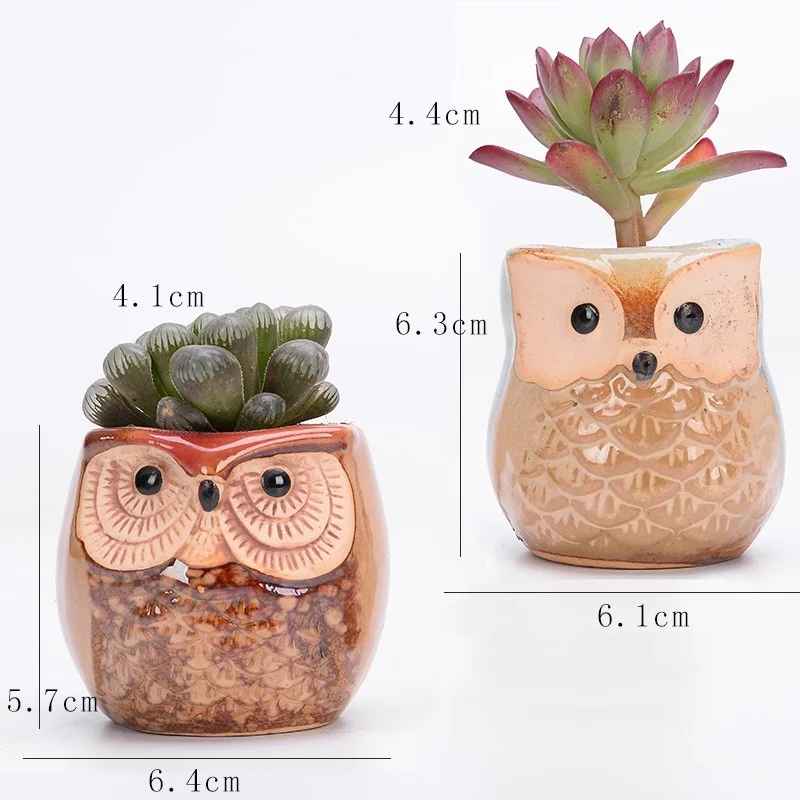 6pcs/set Creative Garden Supplies Ceramic Flowerpots Miniature Model Cute Owl Succulent Flower Pot Planter Desktop Decorations image 2
