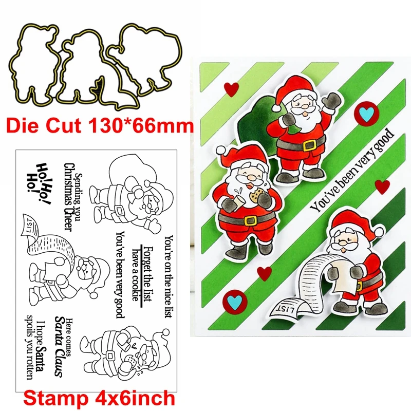 Adorable Santa Claus Sending You Christmas Cheer Die Cut+Clear Stamp Santa Claus+Phrases Metal Cutting Dies+Clear Stamp 2019