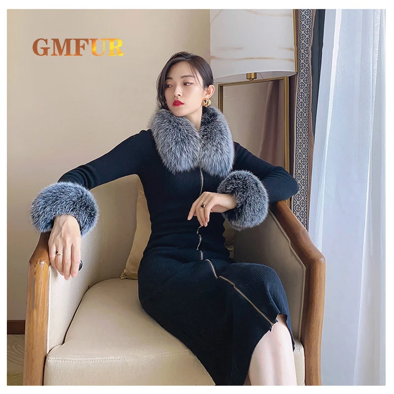 

Ladies Real Fox Fur Collar 100% Genuine Natural Fox Scarf Cuff Set Neck Warm Comfortable Shawl Luxury Brand collar Arm Set