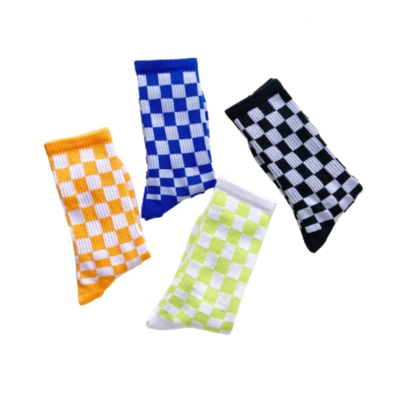 Unisex Men Women Harajuku Trend Checkerboard Socks Korea Geometric Checkered Socks Men Hip Hop Cotton Streetwear Novelty Socks