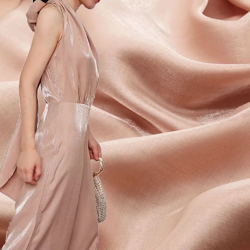 Thin Glazed Silk Satin Glitter Fabric Gloss Color-changing Golden Light Cotton Silky Drape, Handmade DIY Hanfu Fabric