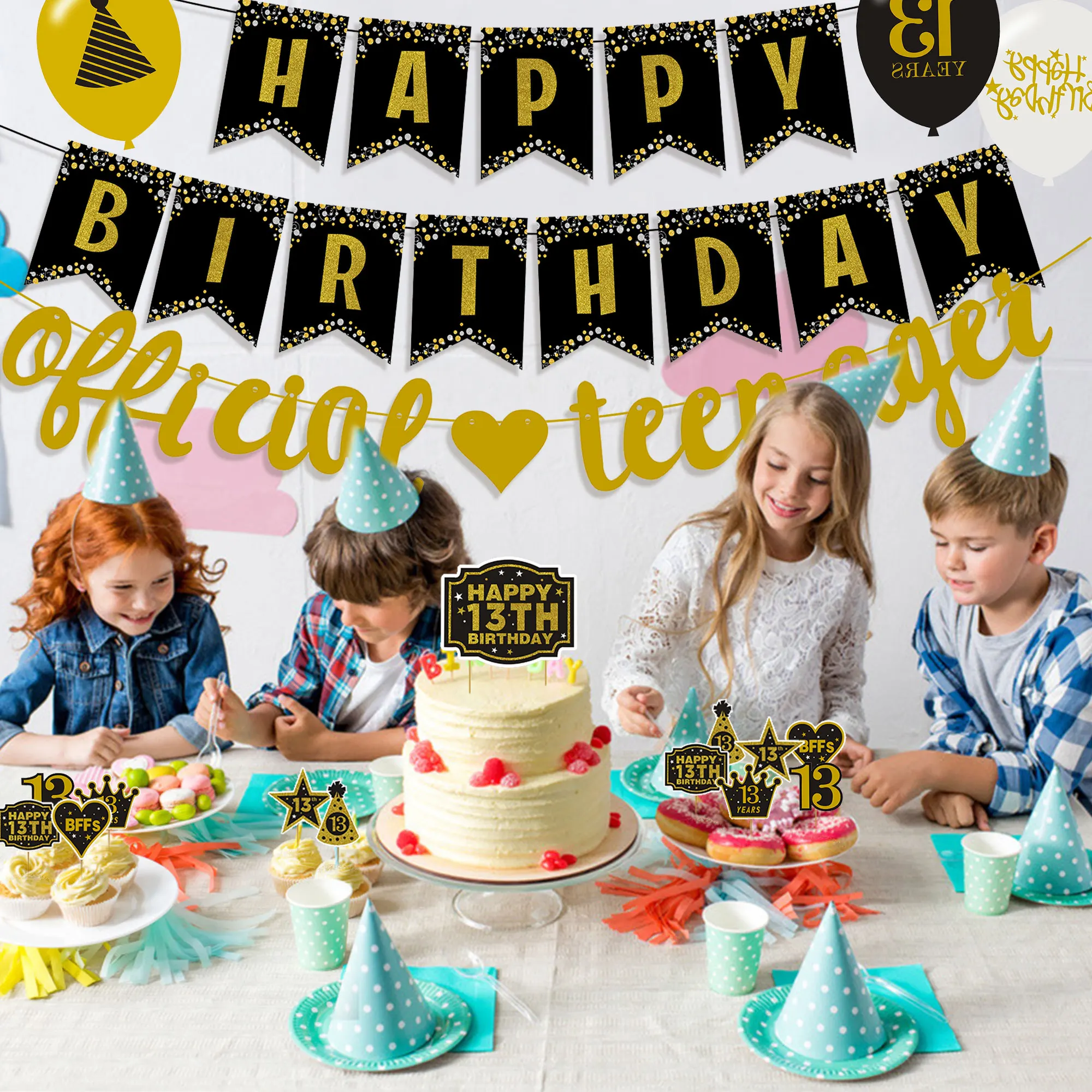 13th Birthday Decorations, Official Teenager Party Supplies for Boys and Girls Including Banners, Cake Topper and Balloons