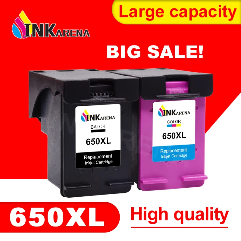 INKARENA Ink Cartridge 650XL Replacement for HP 650 XL for HP650 Deskjet 1015 1515 2515 2545 2645 3515 3545 4515 4645 printer