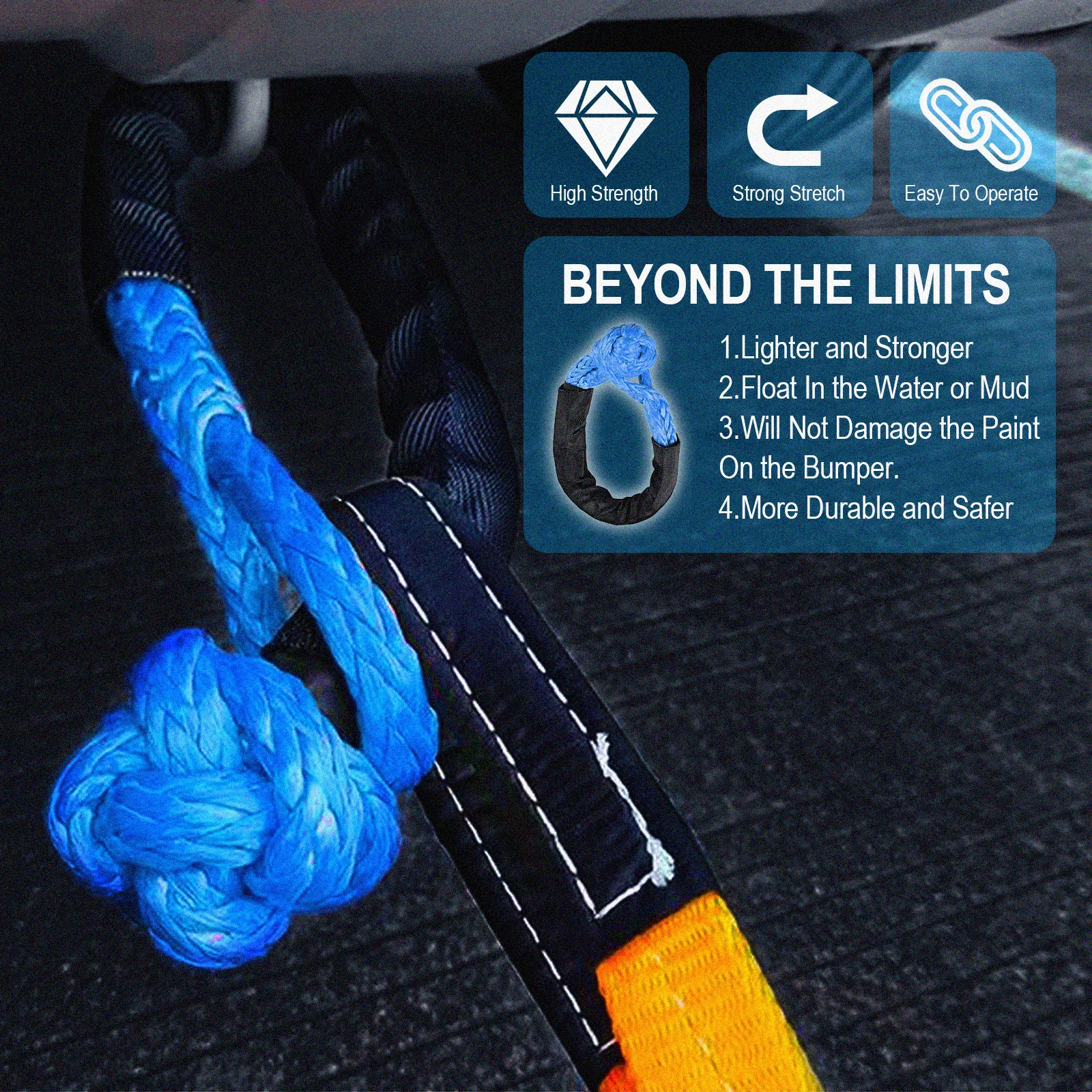 2 قطعة 1/2 "38000lbs مقطورة سحب شكال لين للسيارة حبل اصطناعي خارج الطريق الانتعاش سحب حزام مشبك خلع ATV UTV ل سيارة انهارت