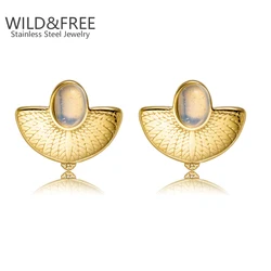 Gold Plated Stainless Steel Earrings Trendy Natural Stone Drop Earrings New Design Metal Geometric Earrings Aros Mujer Gift