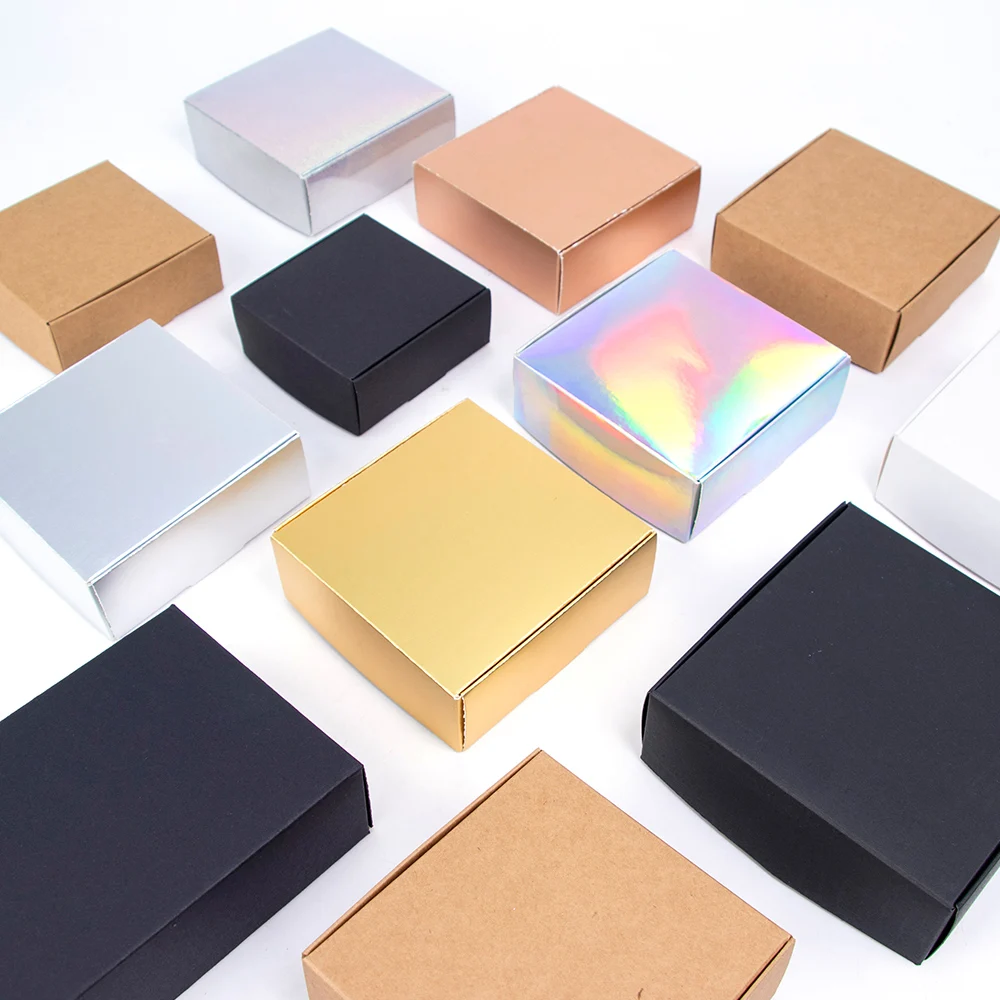 

10pcs / laser gold and silver Kraft carton black and white packaging carton gift box soap box