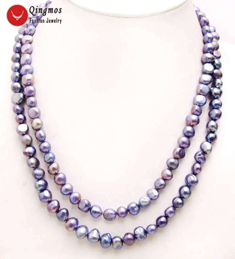 

Qingos 6-7mm Baroque Natural Freshwater Black Pearl Necklace for Women Long Necklace 40" Fine Jewelry