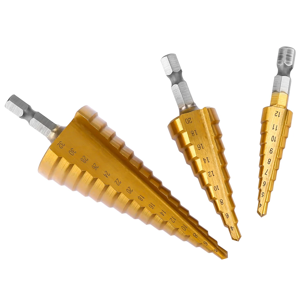 3ชิ้น/เซ็ต4-12Mm 4-20Mm 4-32Mm HSS Straight Groove ขั้นตอนเจาะบิตไทเทเนียมเคลือบโลหะไม้ตัด Core เจาะชุดเครื่องมือ