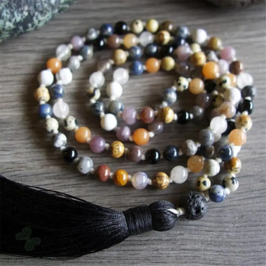 

8mm Multi-color Stone chakra Gemstone Mala necklace Meditation spirituality Wrist Bless chain pray Buddhism Healing Handmade Men