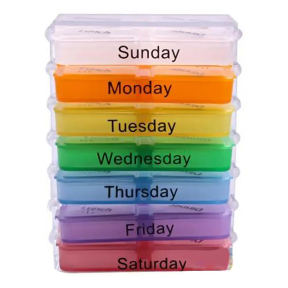 28Grids Pill Box Container 7-Day Medicine Weekly Drug Case Colorful Durable Detachable Pill Container for Outdoor