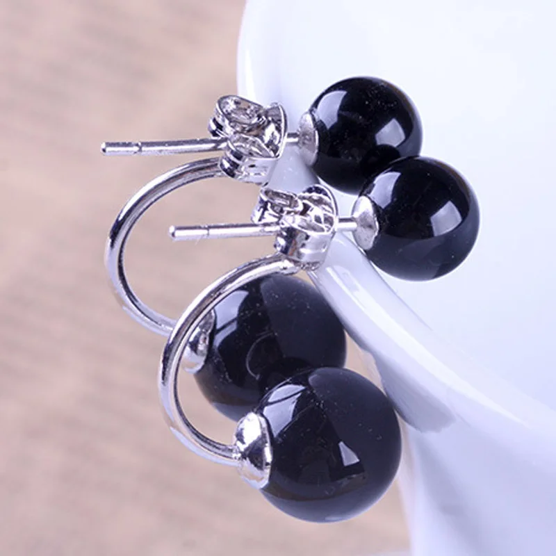 S925 Silver Earring Smooth Red & Black Stone Stud Earring For Women Wedding Gift Lady Girl Fashion Zircon Jewelry