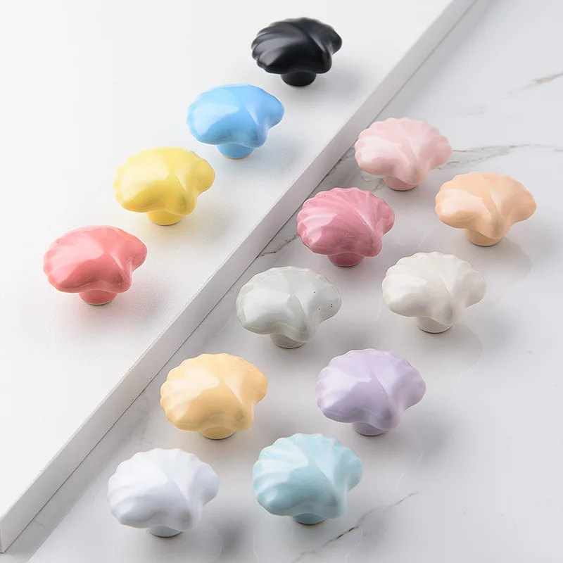 Knobs and Handles Ceramic Handle Ocean Creative Simple Modern Color Ceramic Shell Handle Cabinet Door Drawer Cabinet