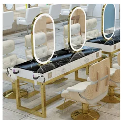 Barber shop mirror LED lamp hairdressing mirror one-sided beauty makeup cabinet integrated marble double-sided dyeing table