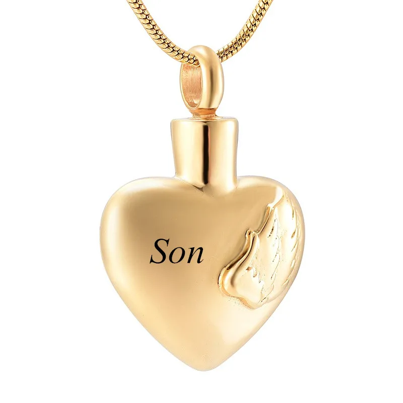 

IJD9917 Heart with Wing Stainless Steel Cremation Ashes Urn for Pendant Custom Engraved Memorial Souvenir Necklace Jewelry