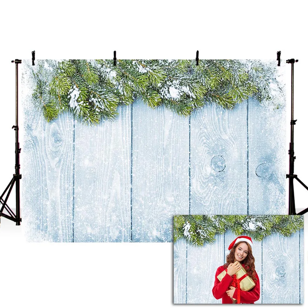 

Mehofond Winter Christmas Backdrop Blue Wood Floor Snowflake Baby Portrait Gift Toy Photography Background for Photo Studio Prop