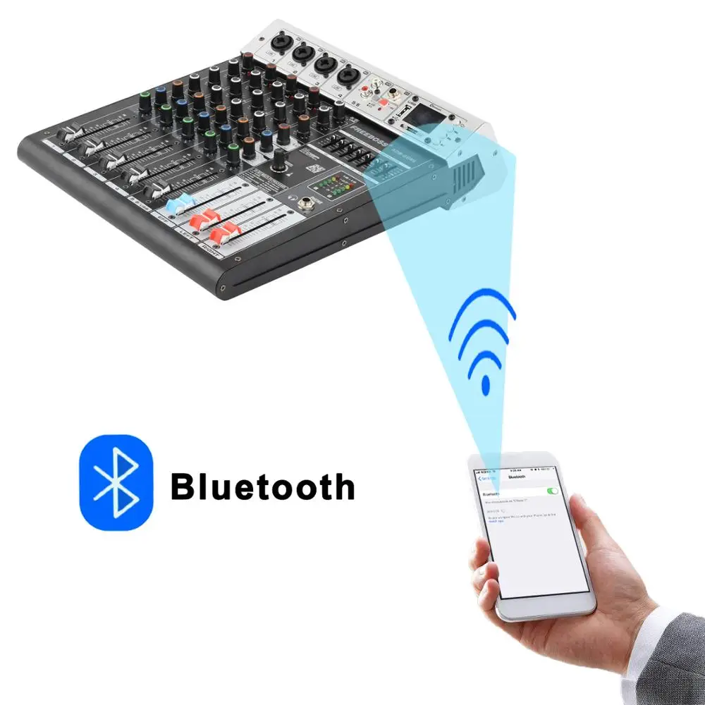 Freeboss 99DSP 6 Channels Audio Power Mixer USB PC Recording Bluetooth Karaoke 48V Phantom DJ Mixing Console Table ADM-GBR6