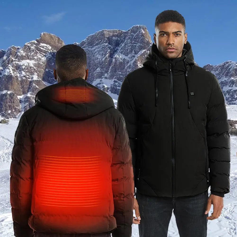 Men Winter Outdoor USB Infrared Heating Hooded Jacket Electric Thermal Clothing Coat For Sports Climbing Hiking 3 Temperature