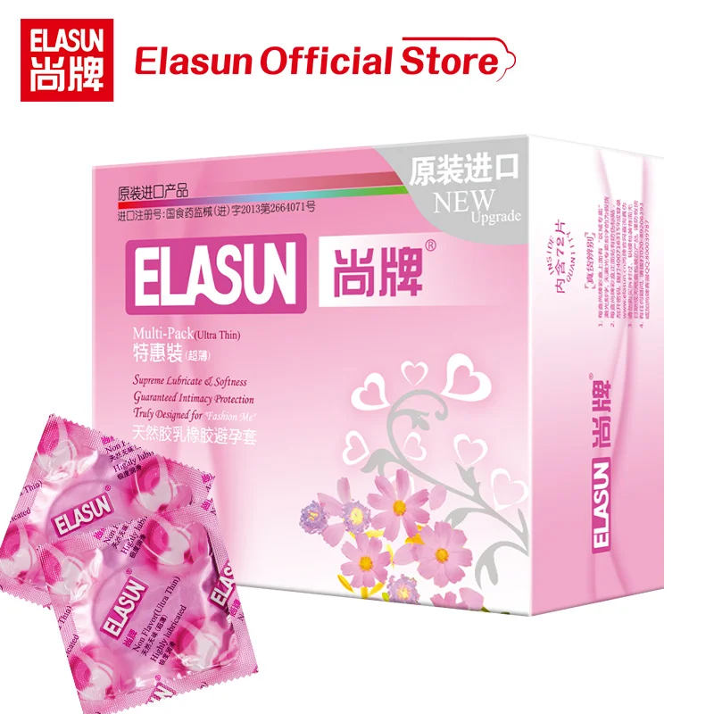 ELASUN Condoms 72pcs/lot Ultra Thin Super Lubricated Cock Penis Condom Contraception Intimate Products Sex Tool For Men Hot Sale