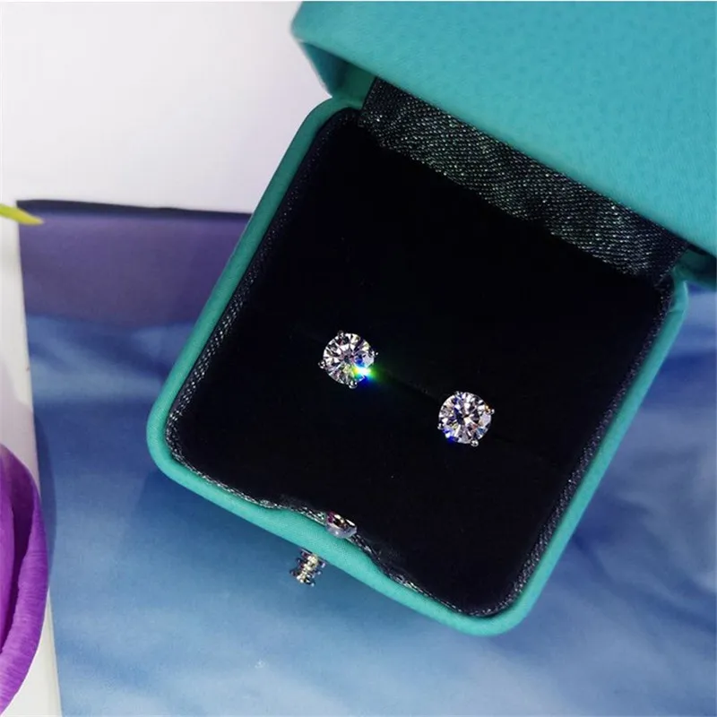 Trendy 5mm/9mm Lab Diamond Stud Earring Real 925 sterling silver Jewelry Engagement Wedding Earrings for Women men Charm Gift