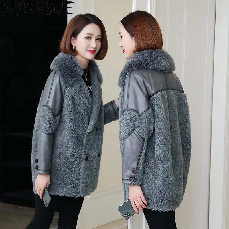 AYUNSUE Real Sheep Shearling Fur Coat Winter Coat Women Clothes 2020 Real Wool Coat Female Suede Leather Jacket Manteau Femme