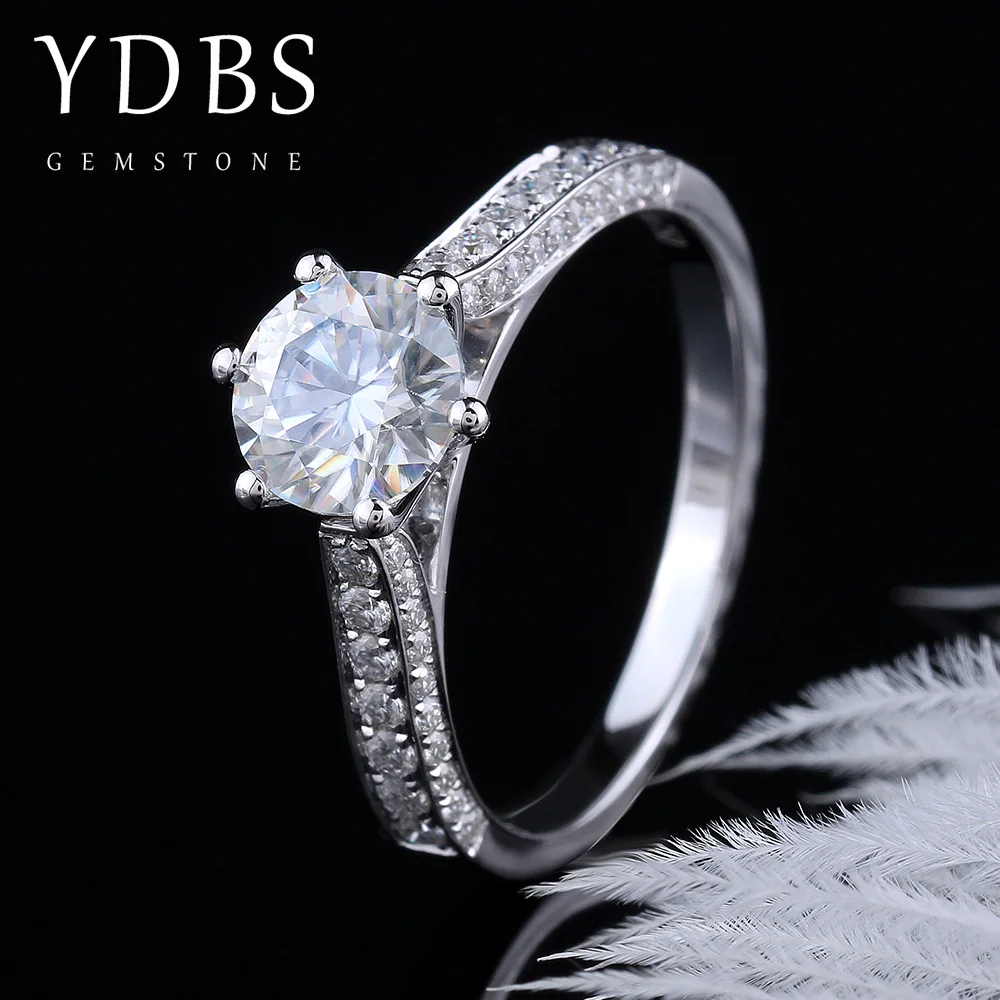 

YDBS Center 1 carat Moissanite engagement ring True 14K 585 platinum wedding ring for women