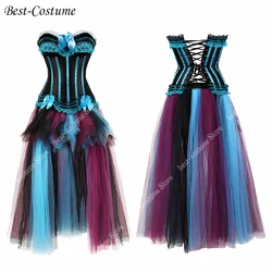 Victorian Corset Dress for Women Blue Burlesque Showgirl Costume  Fashion Dancer Dress Colorful Sexy Lace Bustier Corset Dress