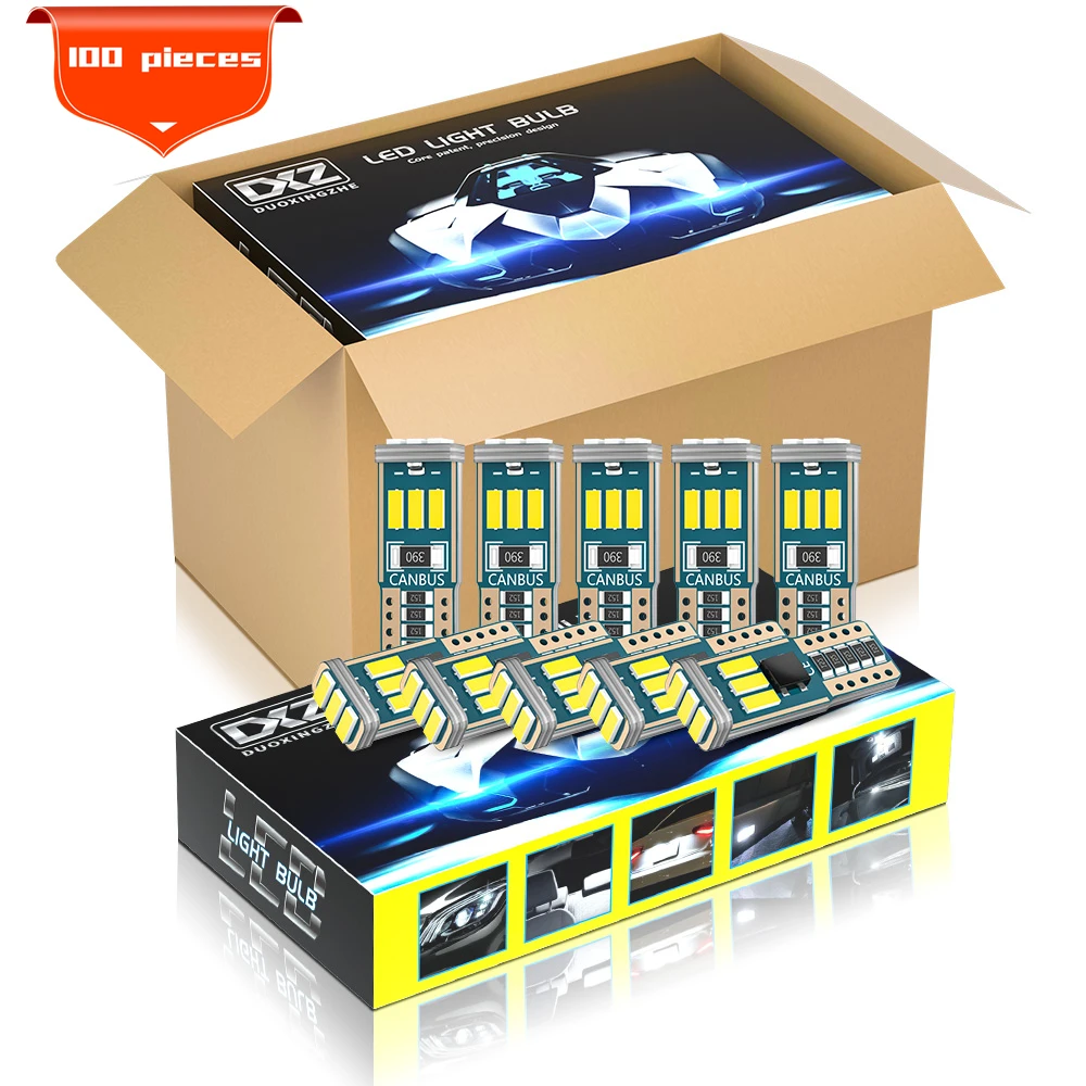 DXZ 100PCS T10 LED W5W LED Bulbs 9-SMD Canbus 168 194 6000K 12V White Car Interior Dome Light Clearance Lights Error Free