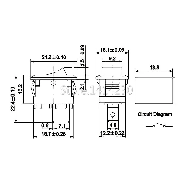 200Pcs Push Button Switch 15x21mm SPST 2Pin 6A 250V 10A 125V KCD1-101 Snap-in On/Off Rocker Switch 15MM*21MM Black