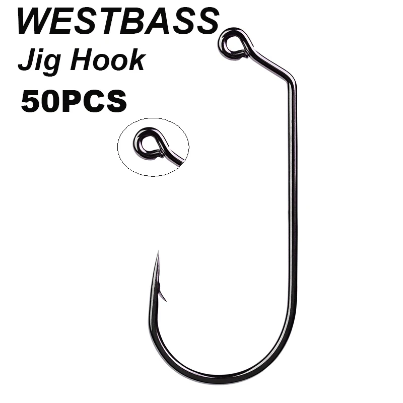 WESTBASS 50PCS Big Series Jig Hooks 1/0-5/0# Offset Single Fishing Hooks Barbed Fishhooks Worm Hook Pesca Hák Fishing Accessor