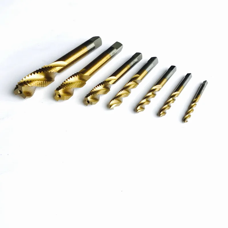 

High Quality HSS6542 Full CNC Grinded 7pcs Machine Spiral Tap Screw Taps HSS TIN Coating M3 M4 M5 M6 M8 M10 M12 from 3mm-12mm