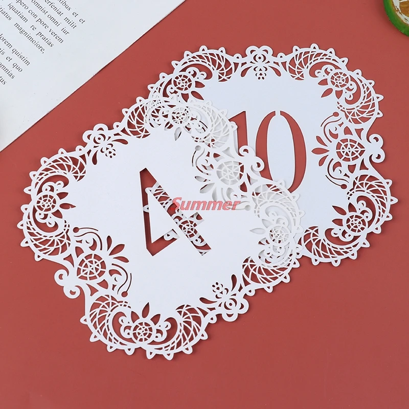 Hot 10Pcs/set  Pearl Paper Laser Cut Table Number Cards for Weddings Party Banquet Wedding Table Number Table Numbers 1-10 11-20