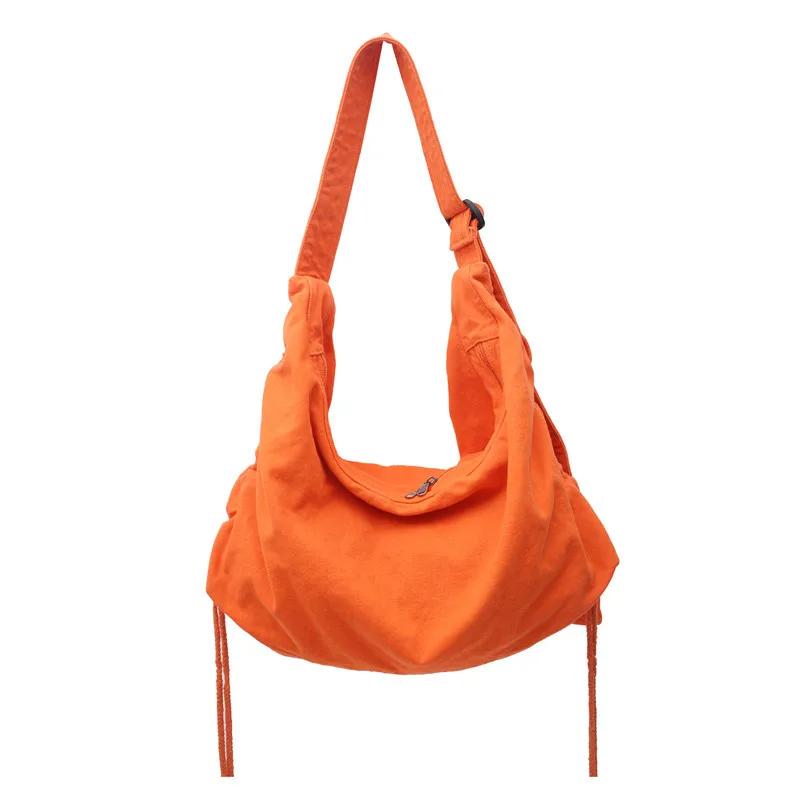 Tide online-Bolso de lona plegable de gran capacidad para mujer, bandolera de hombro con cuerda para estudiantes, novedad de 2023