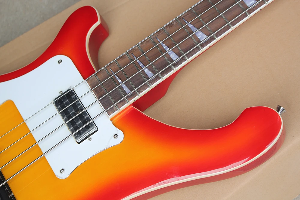 4 Strings Left Handed Cherry Sunburst Electric Bass with Rosewood Fretboard,Providing Customized Service