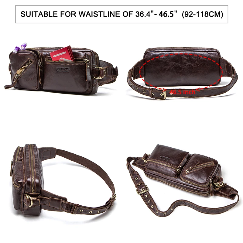 Contact\'s Brand Designer Waist Bag for Men Travel Fanny Pack Cellphone Waist Bag Zipper Coin Pocket