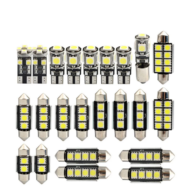 23PCS LED T10 5050 White Double Tip Decoding Reading Lights Car Light Bulb Dome License Plate Lamps Auto Interior Accessories