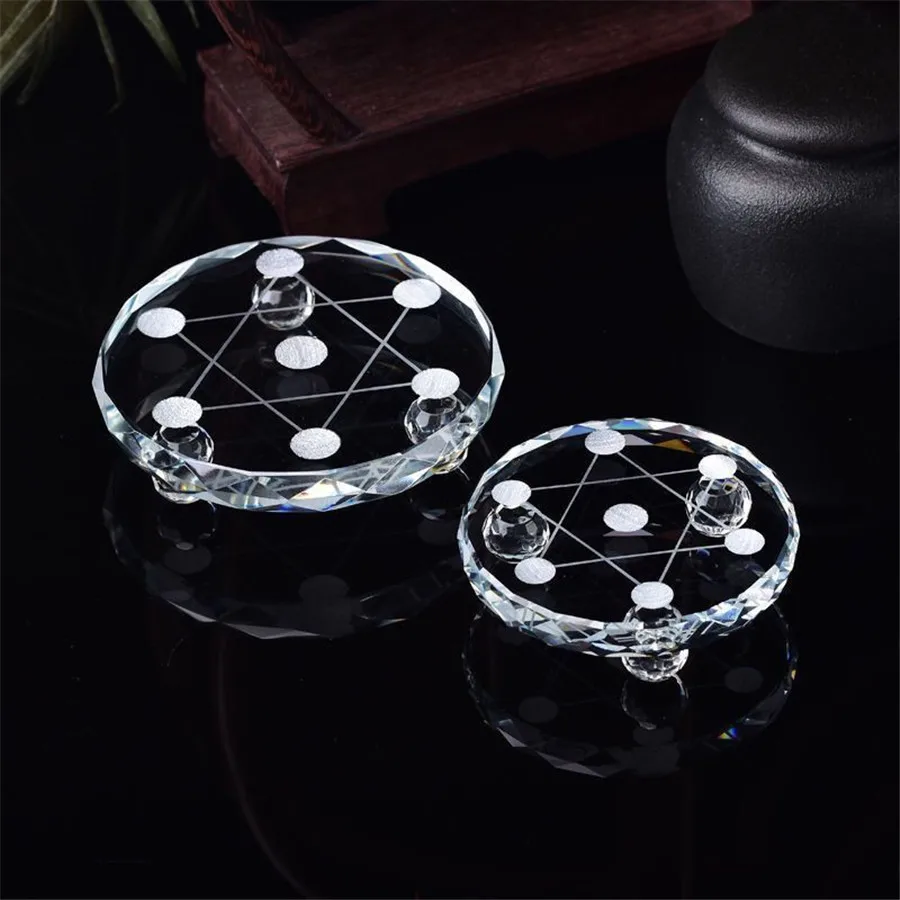 Asian Quartz Glass Healing Ball Sphere Stand, Stone Circle Disk, 7 Star Round Plate, Home and Office Decor, New, 1Pc