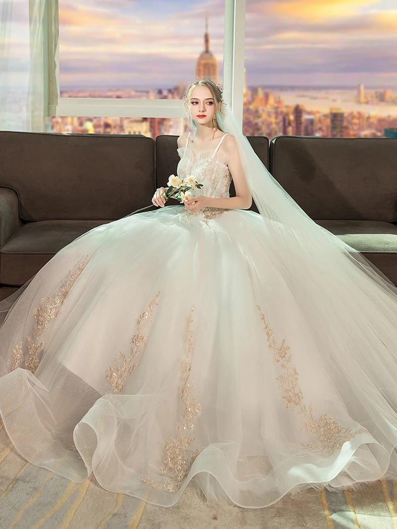 Ball Gown Real Images Lace Tulle 2021 Wedding Dresses Princess Dresses Bridal Dress Plus Size Shine Skirt Crystal Beads Royal