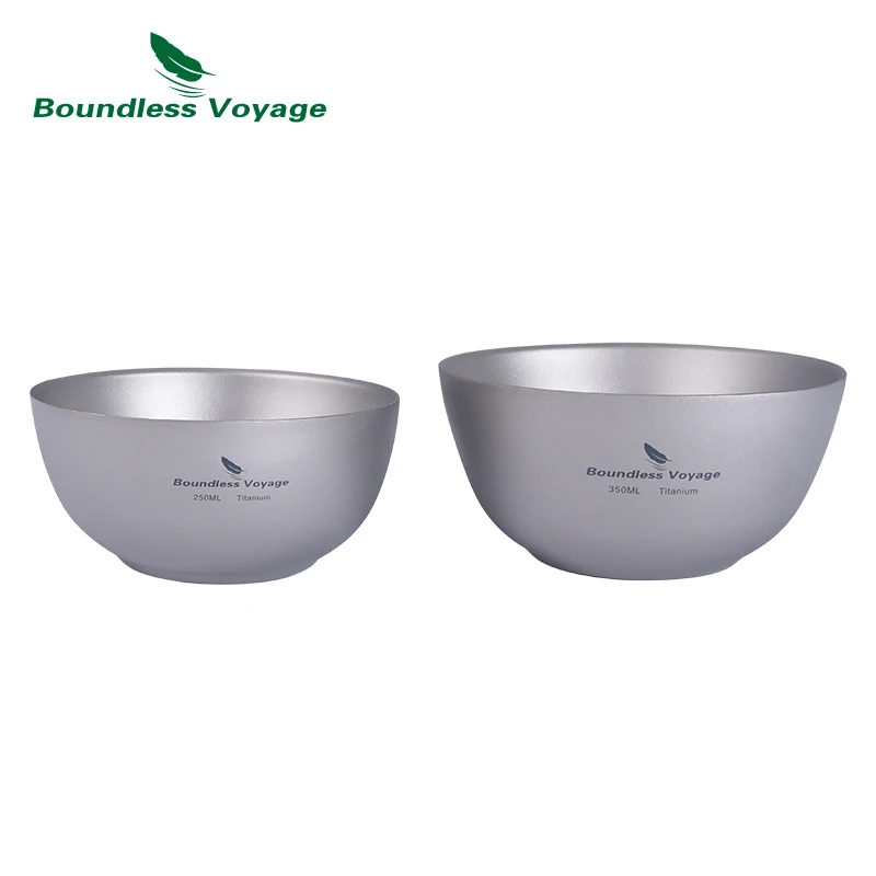 Boundless Voyage 250ml 350ml Titanium Bowl Rice Soup Cup Outdoor Camping Tableware Lightweight Double-Wall Round Bowl