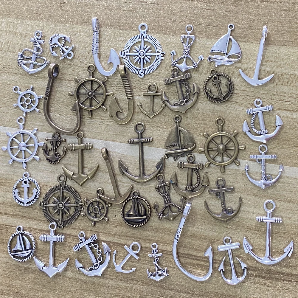 15pcs 10-20Types Mixed Anchor Pendant Rudder Compass Charms Steampunk For Jewelry Diy Making Findings