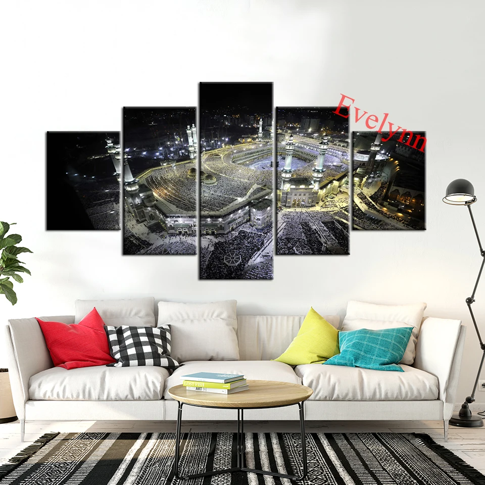 Hd Modular Pictures 5 Pieces Poster Masjid Al-Haram,Mecca,Arabia Wall Art Modern Canvas Home Decor Painting Frame Gifts Family