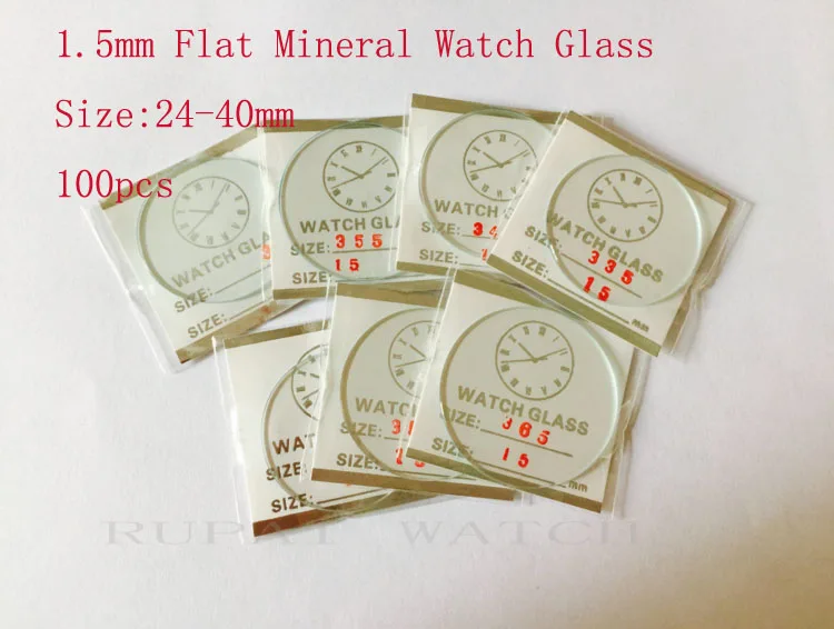 100pcs 1.5mm 25 to 40mm Flat Mineral Watch Crystal/Glass in Good Quality for Watchmakers