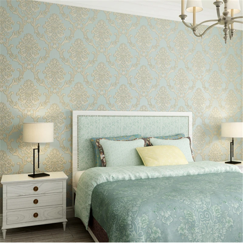 

WELLYU European non-woven wallpaper thickening 3d stereo pressure Damascus bedroom wallpaper living room background wallpaper