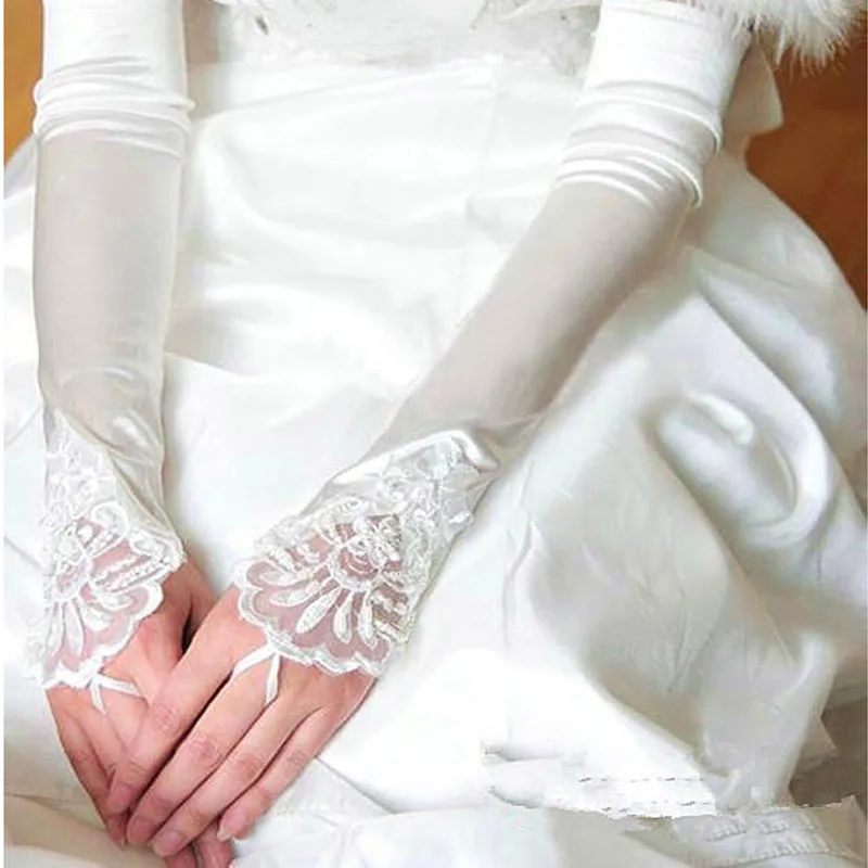 2020 Newest Elow Length Wedding Gloves White Fingerless Lace Applique Wedding Dress Accessories Bridal Gloves Free Shipping