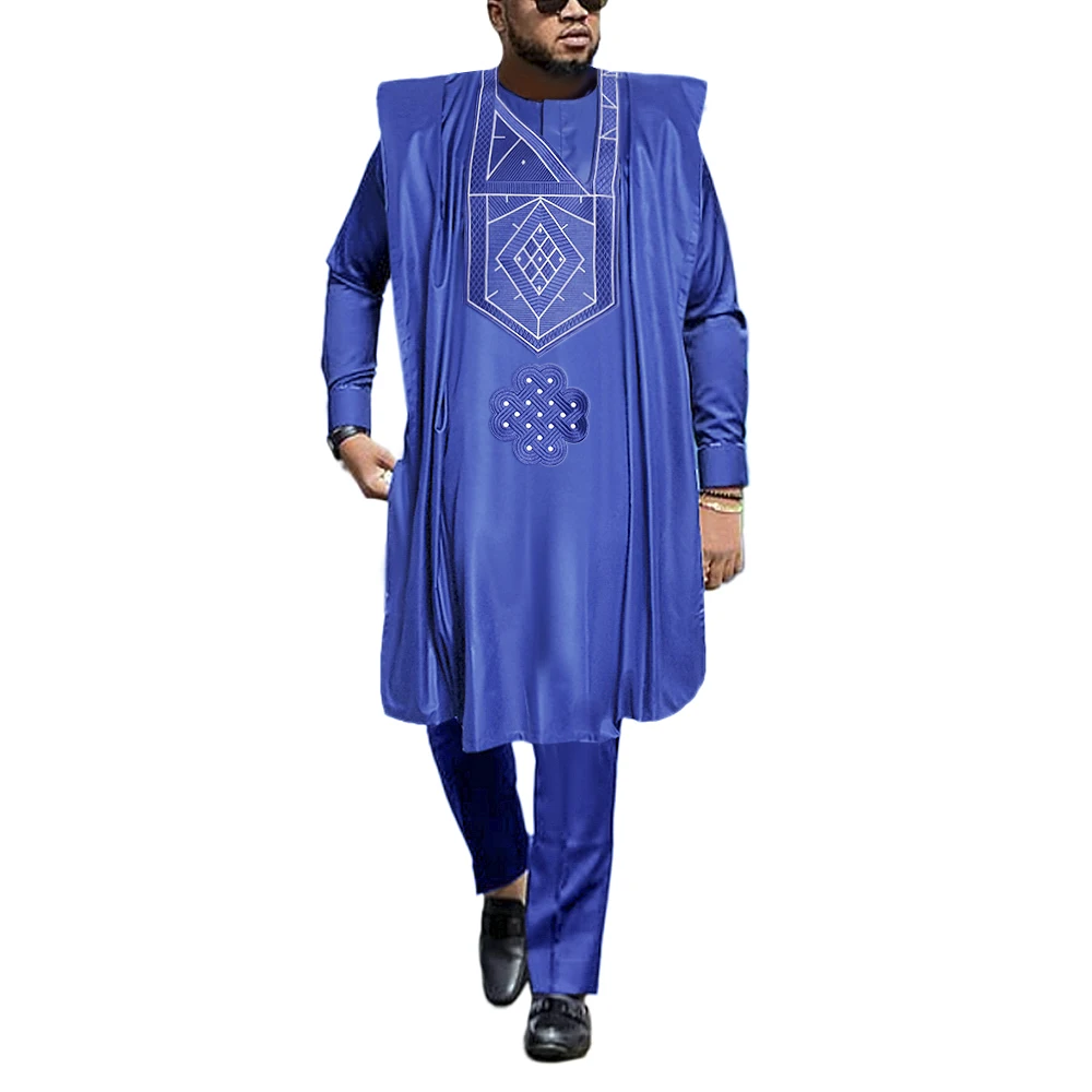 H & D Tenue Africaine Hommes Ankara Styles Agbada africano per uomo 2022 ricamato Boubou tradizionale festa nuziale Set 3 pezzi